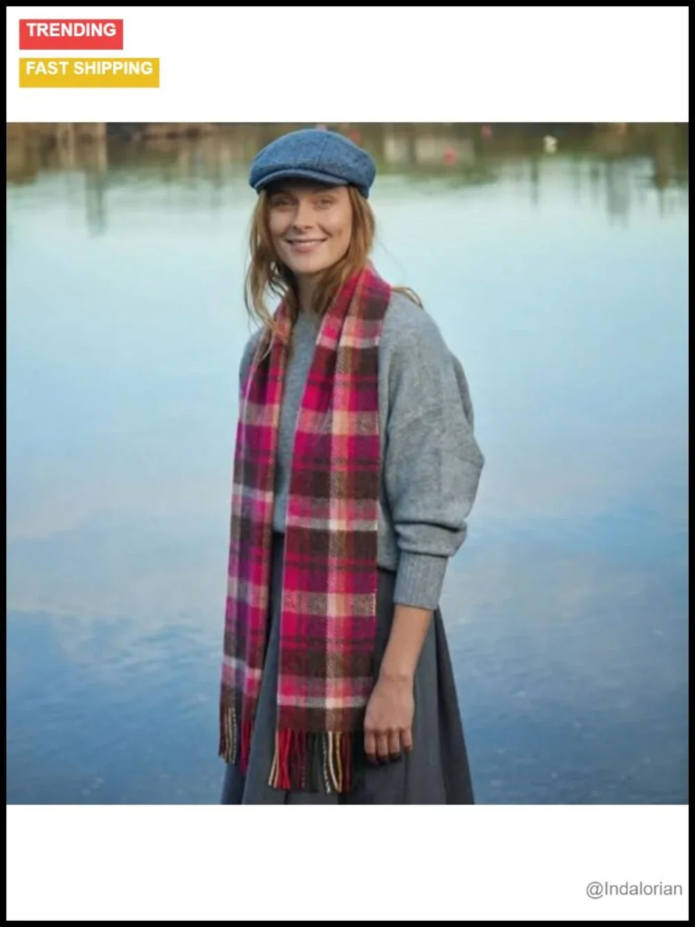 100% Lambswool Irish Tartan Scarf, 9x78, Unisex, Dry Clean
